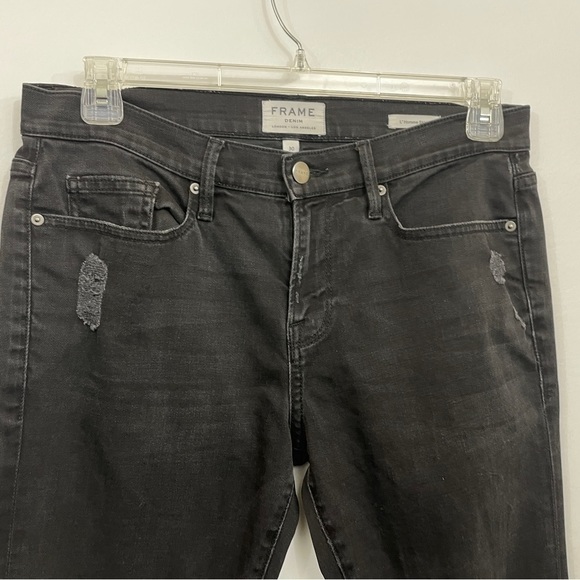 Frame Denim Mens 30 x 33 L'Homme Skinny Jeans Black Distressed - Picture 3 of 10